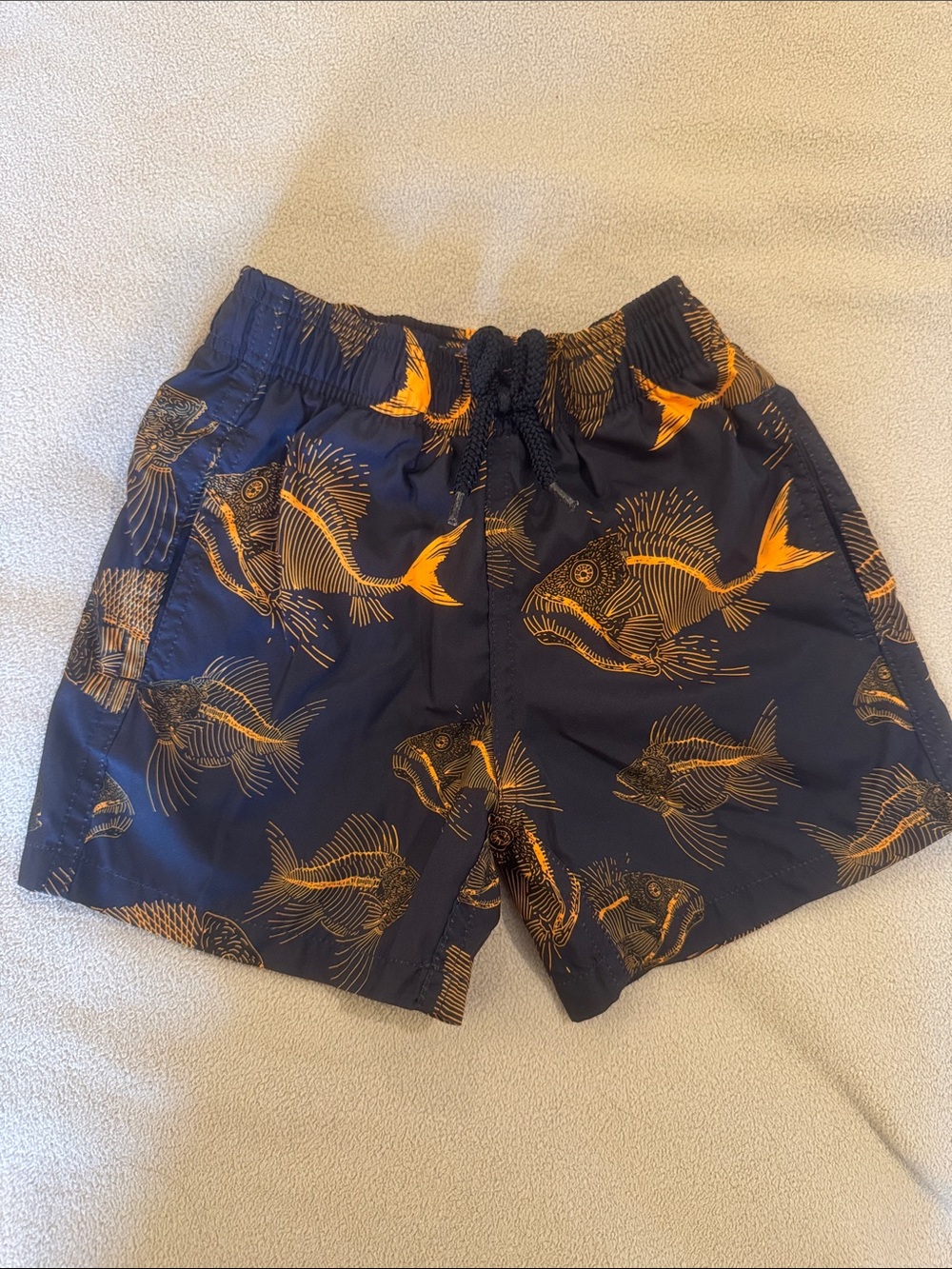 Vilebrequin Navy Swim Shorts with Orange Fish Motif